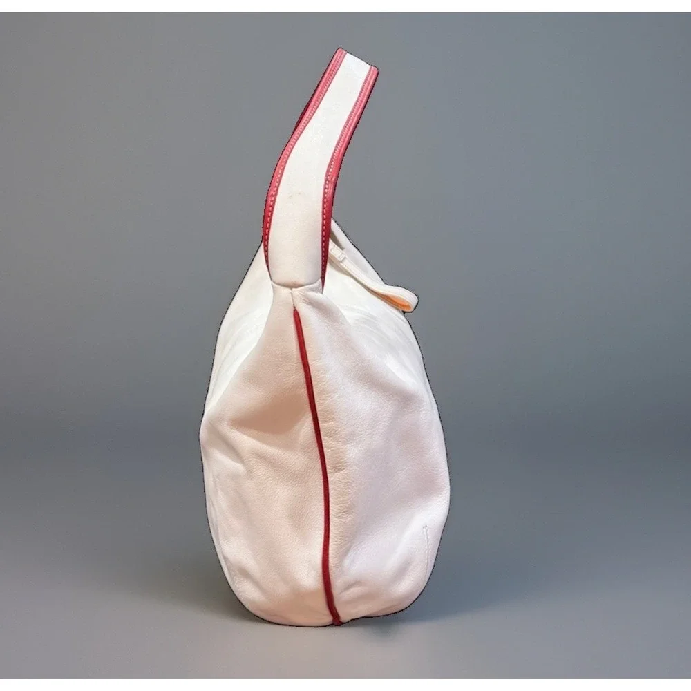 Vintage Coach 9294 Ergo Hobo Leather One Shoulder Bag White Red Silver Hardware